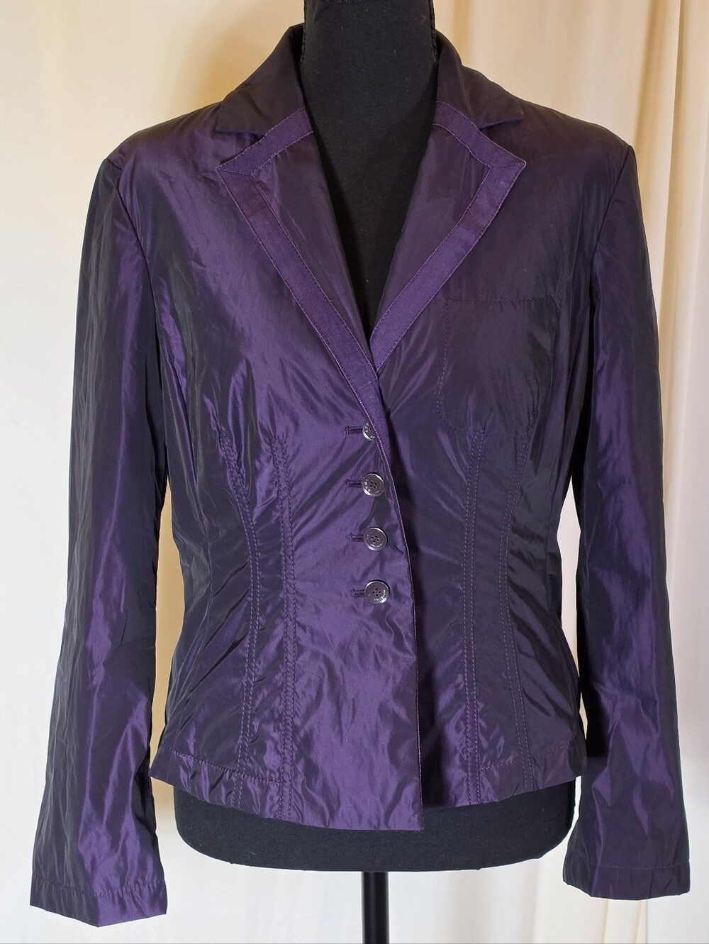 Armani Collezioni Purple Iridescent Light Puffer Blazer Jacket Womens 8 Y2K Rare